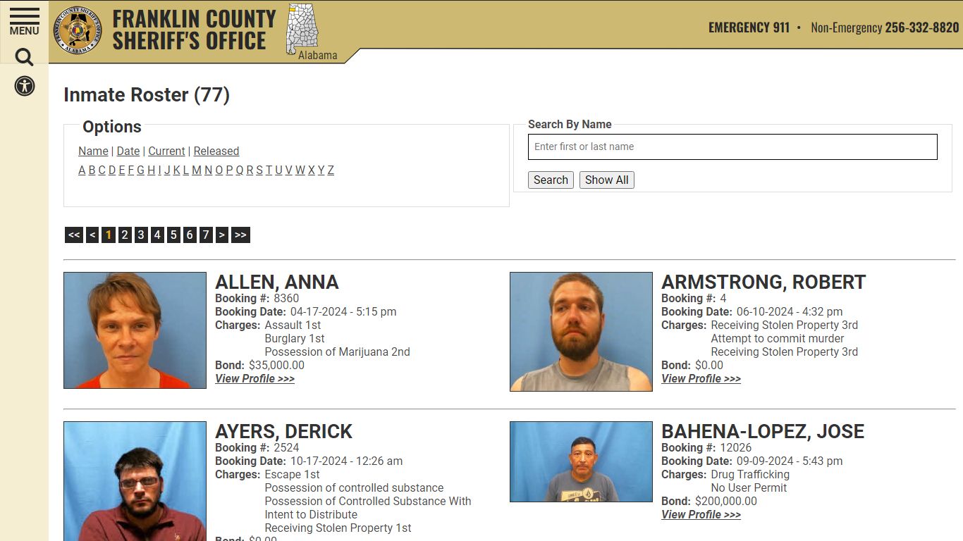 Inmate Roster - Current Inmates - Franklin County AL Sheriff's Office